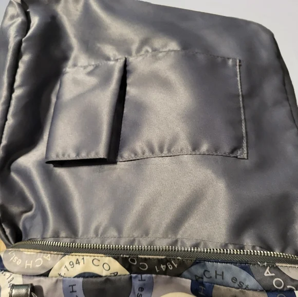 Coach Snaphead Print SATEEN Alexandra 3 Way Bag. Navy Silver , Grey.